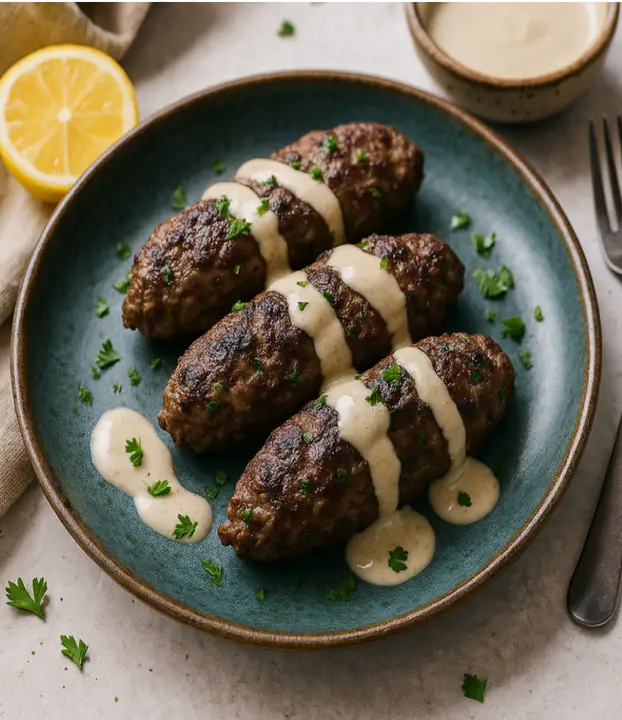 Beef kofta with tahini sauce