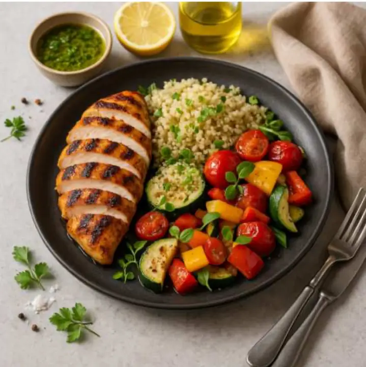 Grilled chicken with quinoa & roasted vegetables